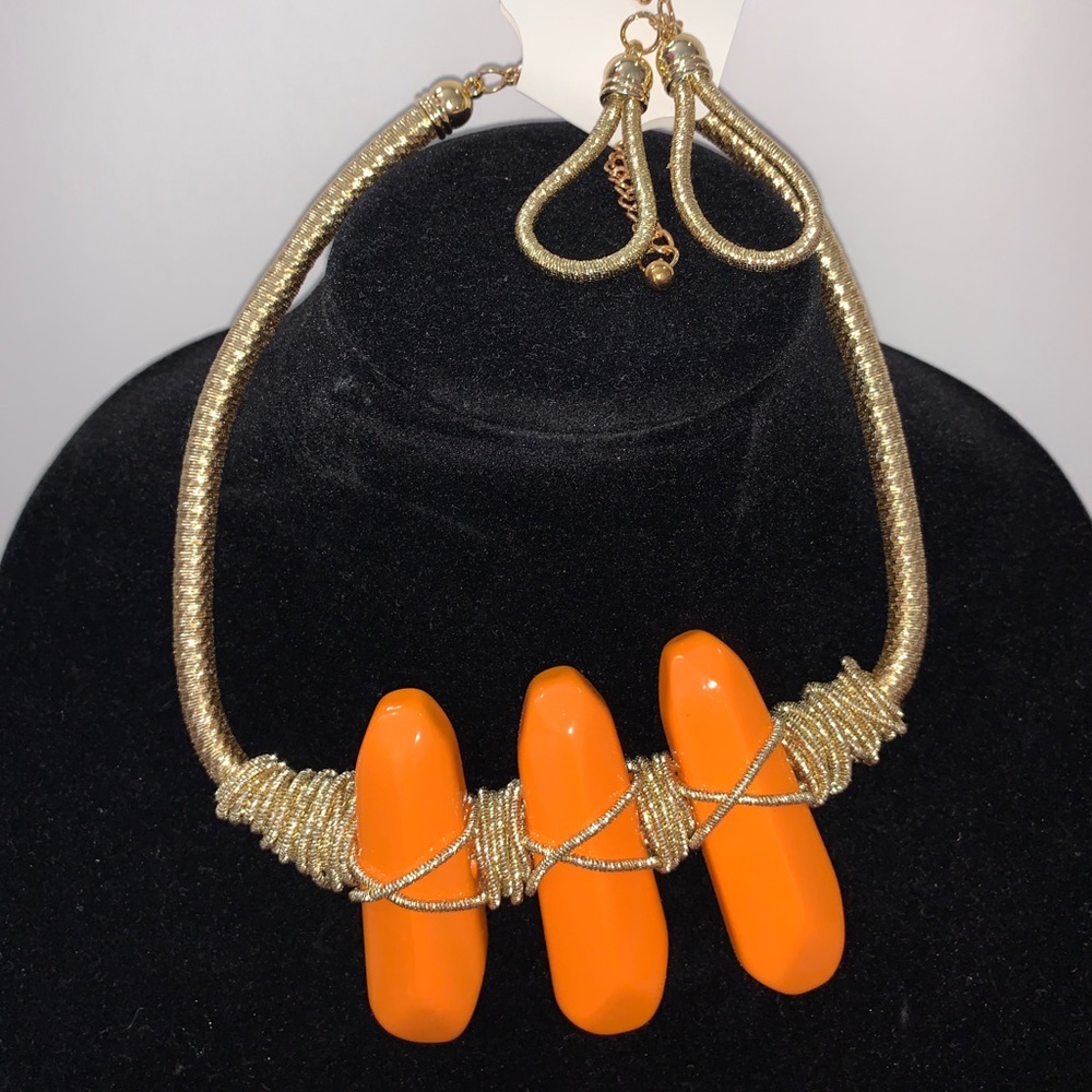 Chunky Orange Shell Tribal Necklace